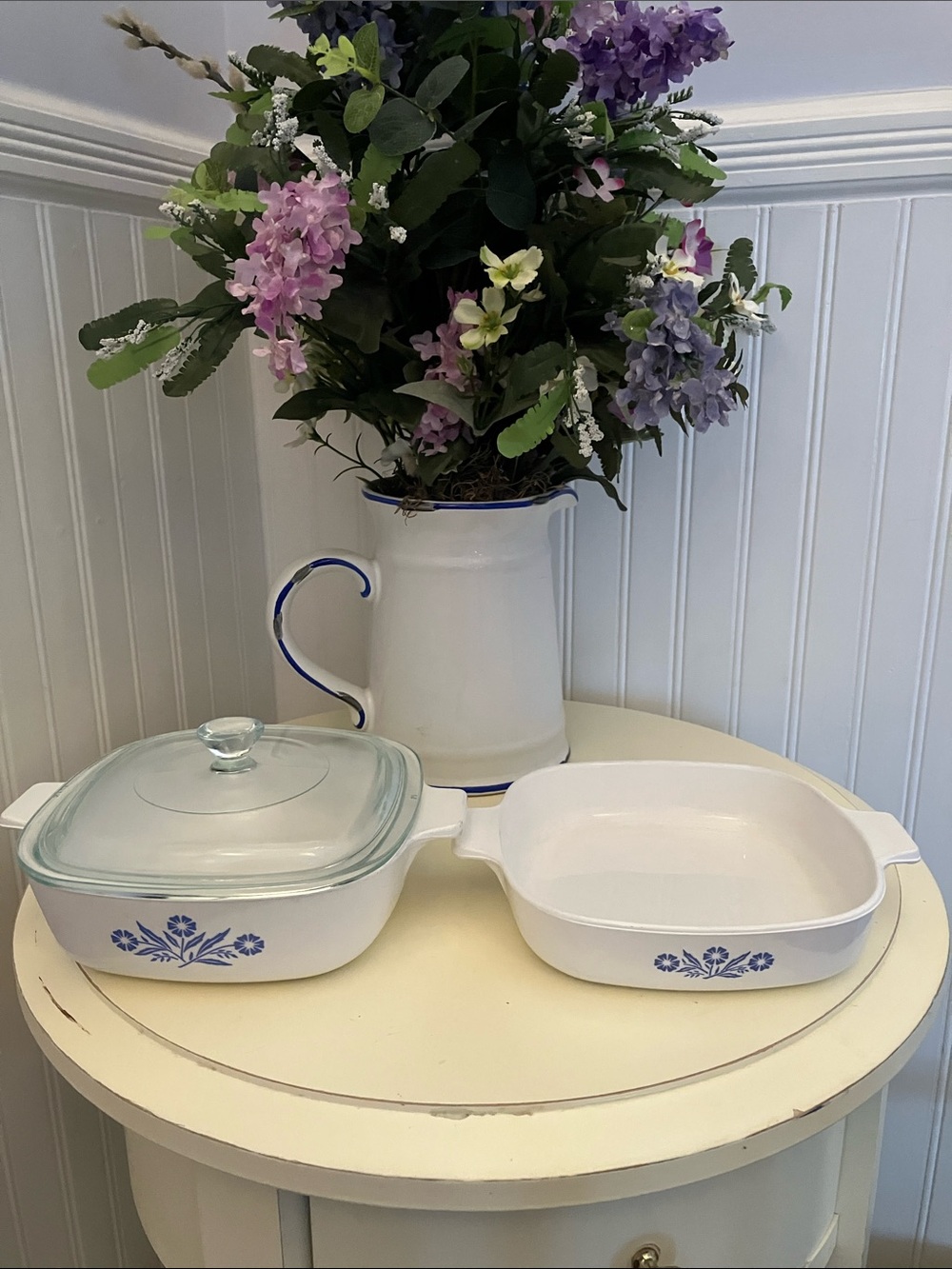 Corning Ware Set 1 Quart & 1 Pint, 1 Lid. Blue Cornflower Pattern